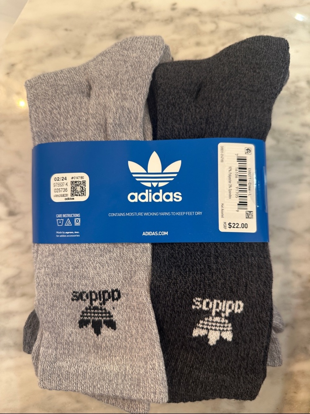adidas Men's Crew Socks Pack - Gray, Dark Gray, Olive, Yellow - Picture 4 of 4